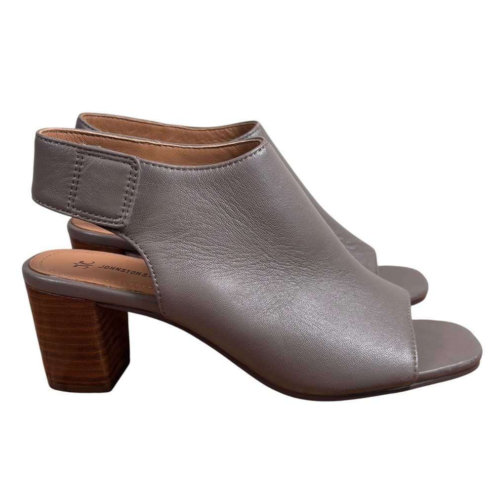 Johnston & Murphy Grey Leather Peep‎ Toe Block Heel Slingback Sandals Size 7
